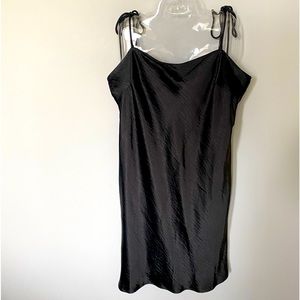 Black satin dress with tie straps